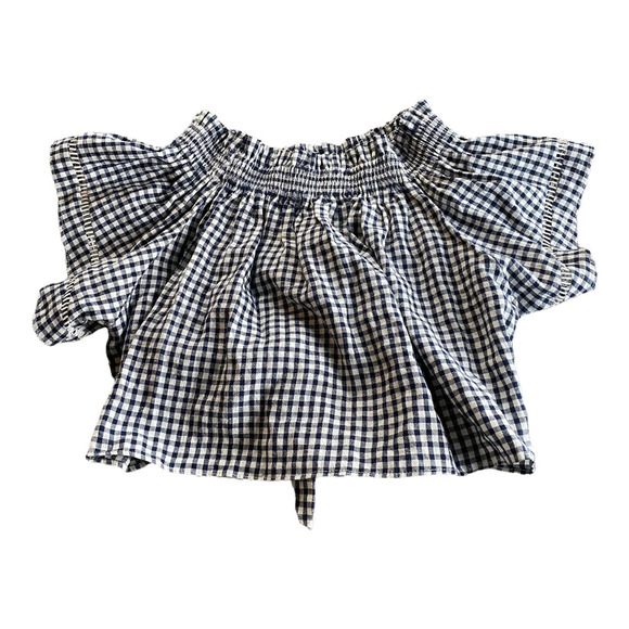 Olivaceous Linen off the Shoulder Gingham Knot Front cropTop L western cowgirl - Picture 2 of 4
